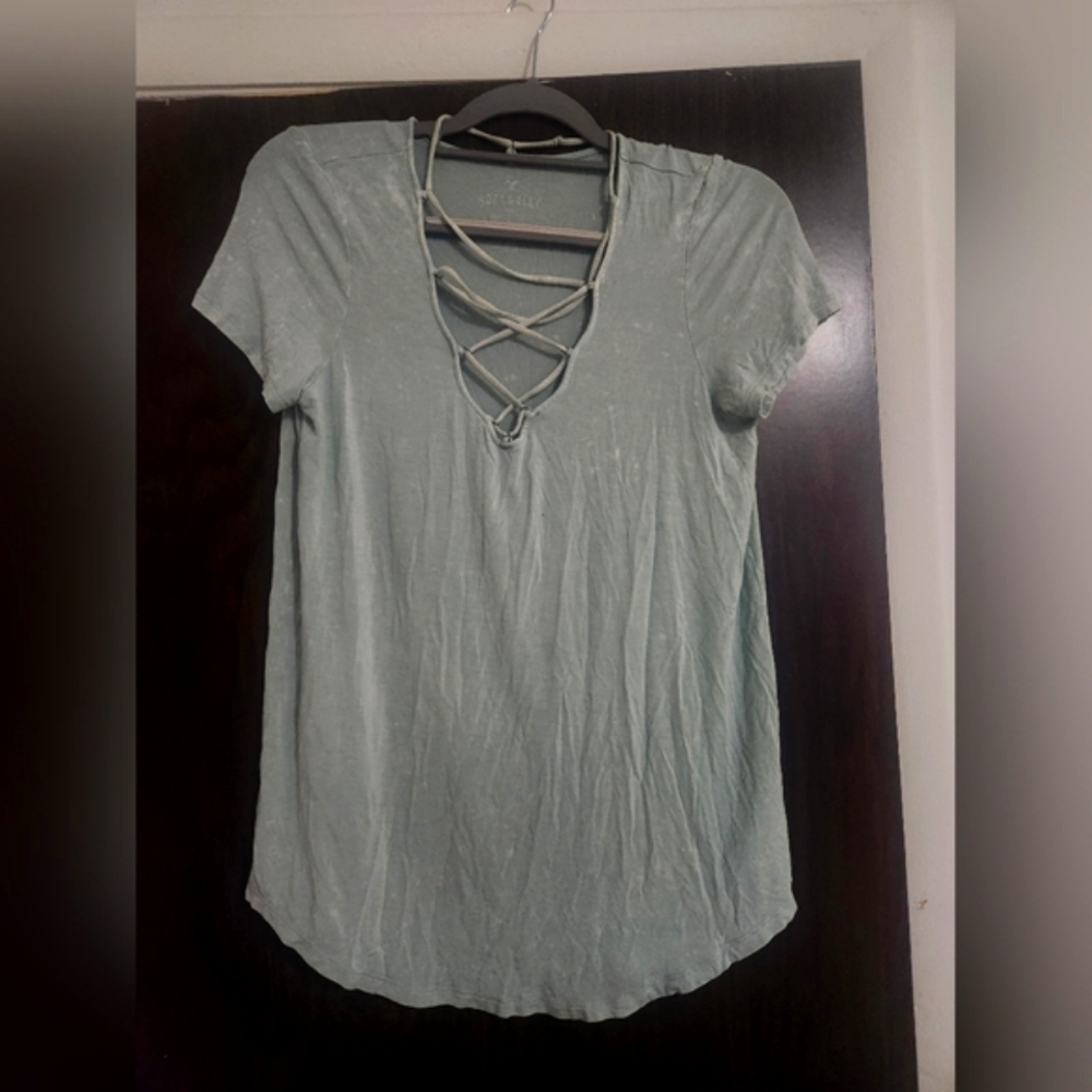 American Eagle Outfitters Crisscross Light Gray Tee